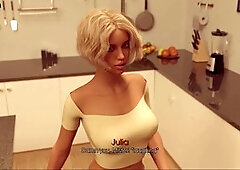 My pleasure series featuring a big-boobed mom in a visual novel gameplay