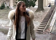 - Cute girl in leggings tricked to raw pickup fuck