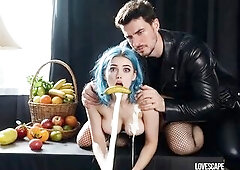 Floating Banana + Milk Pantyhose Guy Drenches Her