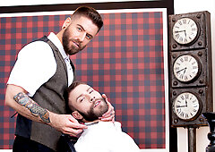 Bareback sex on the leather couch makes hot males feel amazing