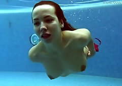 Watch In Red Lingerie Underwater - Lina Mercury