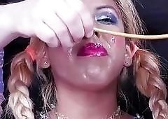 Slutty slave worships feet and gets mouth fucked BDSM porn