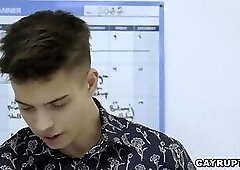 Threesome Gay Anal Sex in the Office with Boss