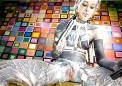 Extraordinary solo electro play in spandex corset bdsm sesh