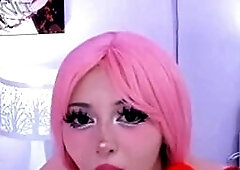 Pink Hair Babe Sucking Different Dildos