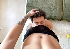 Harry_Jen - Giant manhood slurped and romped a narrow fuck hole in mesh stocking