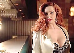 Huge boobs mature MILF model Minxie solo striptease for Playboy in a bar