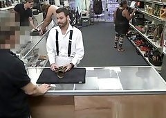 Pawnbroker fucks straight client on toilet