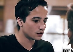 Big tits lonely MILF housewife seduces and rides peeping neighbor