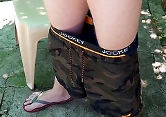 Homie recording me outside handsfree jizz shot