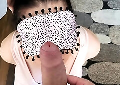 Blindfolded servant puts her sexy lips to work on POV cock