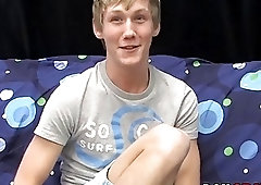 Twink masturbates after kinky interview