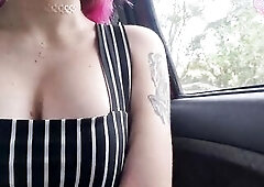 Preggy Teen Whore Showing off in the Uber