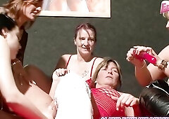 Group of German housewives try lesbo games in swinger club