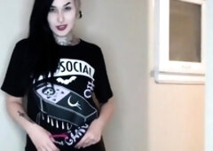 Hot amateur teen in a private show masturbating with a dildo