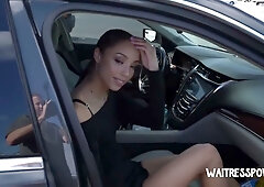 Maid Alexis Tae gives a deep throat blowjob after work