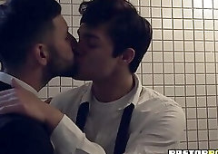 Twink strokes his thick cock jackhammering his buddy