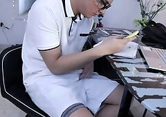 Geeky guy gets insanely wild during study session