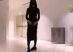 HA51There is actually a white butt plug tail stuffed under the elegant black dress!