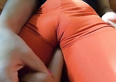 roommate masturbates throughout leggings with normal ramrod and wets panties - part two