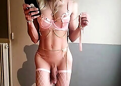 Shemale tranny enjoying solo masturbation