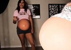 Pregnant femdom vixens showing off baby bump on webcam
