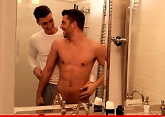 Bareback anal with two horny brunette guys