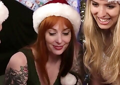 Xmas British doms suck cock in group BJ