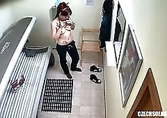 Punk Girl Secretly Masturbating in Solarium Tube