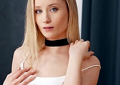 Shy Perky Tits Blonde LILY BLOSSOM - solo masturbation and pussy fingering