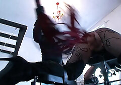 Sexy blonde humiliating ass whipping threesome