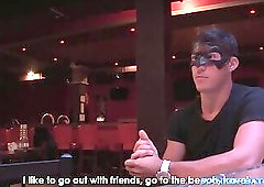 Hot Stripper Jerking Off and Cumming at Bar