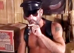 Smoking Leather Cop and His Buddy