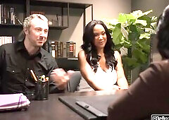 Breasty black August Skye and her spouse have a meet with the college counselor Princess Emily.They suggest to bang her in swap for information