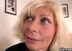 Blonde old women rides his stiff rod