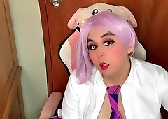 Adorable lush costume play trans jacking until urinating