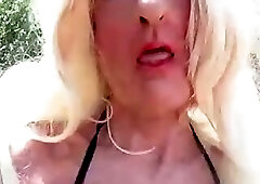 Sonya Harlot, a slut without dignity, takes off her bra and masturbates her nipples in publi