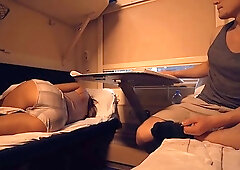 Busty brunette MILF decided to jerk off stranger's cock on the train