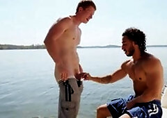 Gods Of Men: Xavier Cox giving head for Kyle Connors outdoors