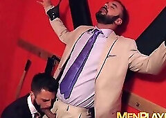 Bondage with two classy dudes ends with some nice hard anal