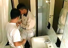 Pure condom sex in the bathroom