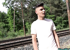 Gay dude smashed outdoor in close up by dirty top fucker