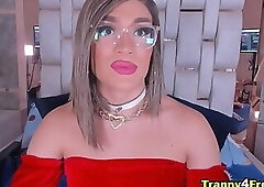 This adorable Shemale twerks her big dick