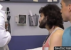 Doctor Aaron Trainer and assistant Amone Bane rams hard the hairy asshole of cute Dante Drac