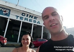 y Wife and strangers Public Blowbang, Group sex, Bukkake, and Anal Creampie at an Adult Theater
