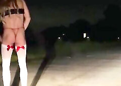 T-Girl flashing at night