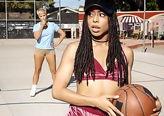 Sensual girlfriends Kira Noir and Ryan Keely are screwing on the table