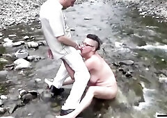 Screw at the river with real lascivious pig