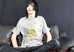 Interviewed twink strokes his dick solo