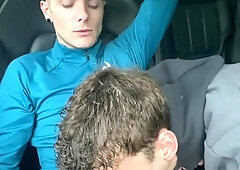 Twunks Gargle each others humungous rods In back seat of the truck